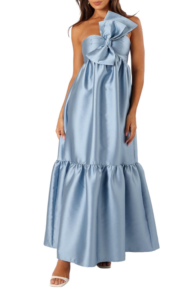 Betina Bow One-Shoulder Gown, Main, color, BLUE