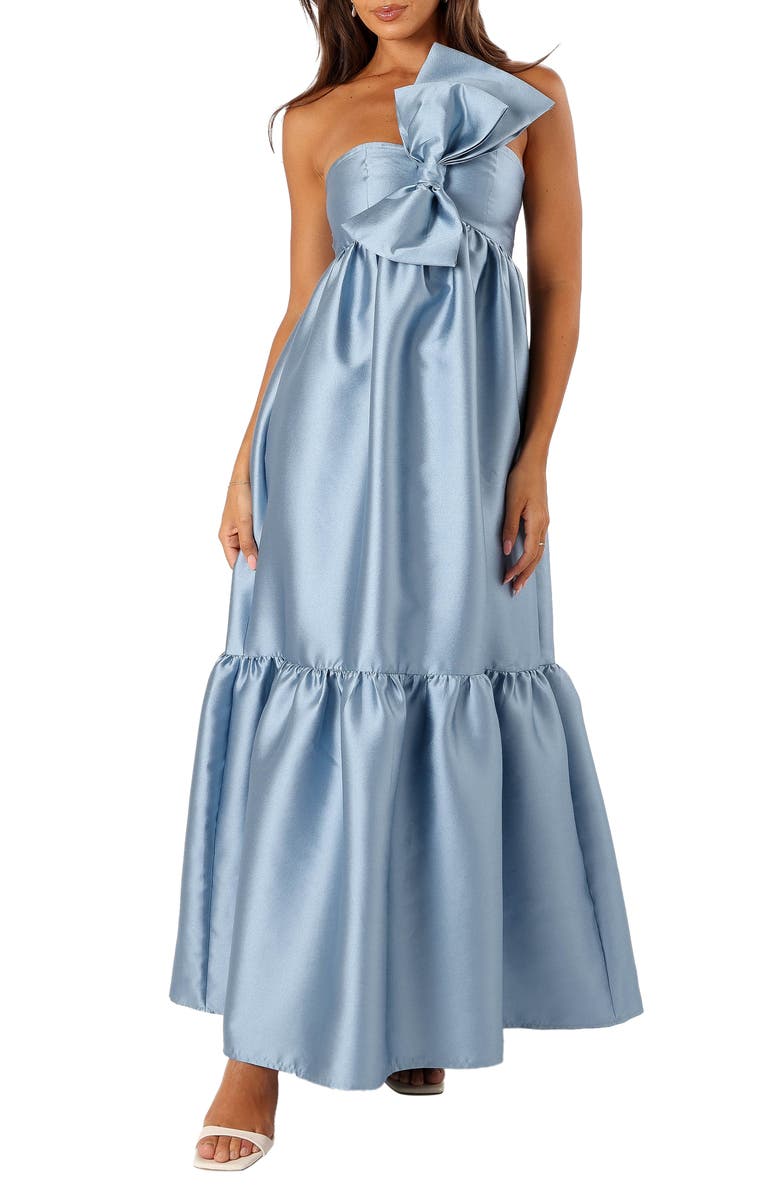 Petal & Pup Betina Bow One-Shoulder Gown, Main, color, Blue