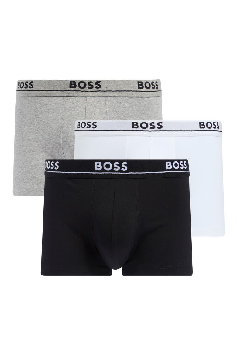 Essence 3-Pack Stretch Cotton Boxer Trunks, Main, color, BLACK/ WHITE/ GREY