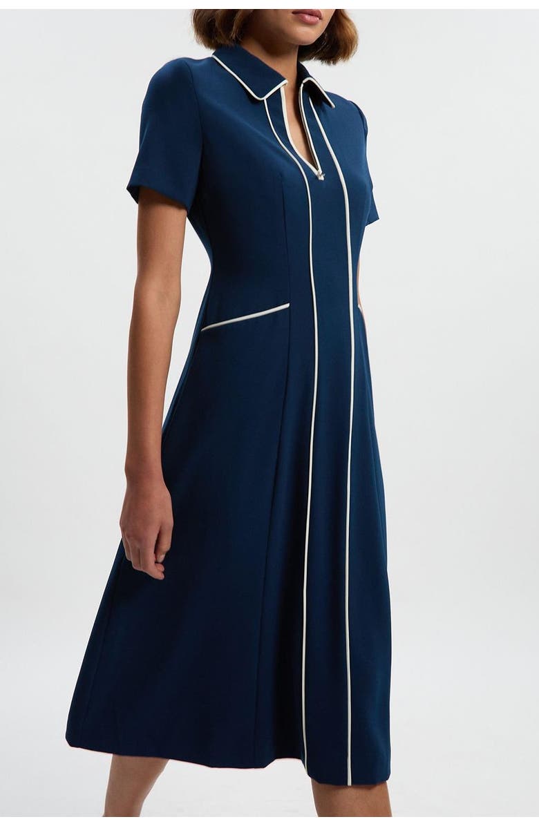 Karen Millen Tailored Zip-Collar Midi Dress, Alternate, color, Navy
