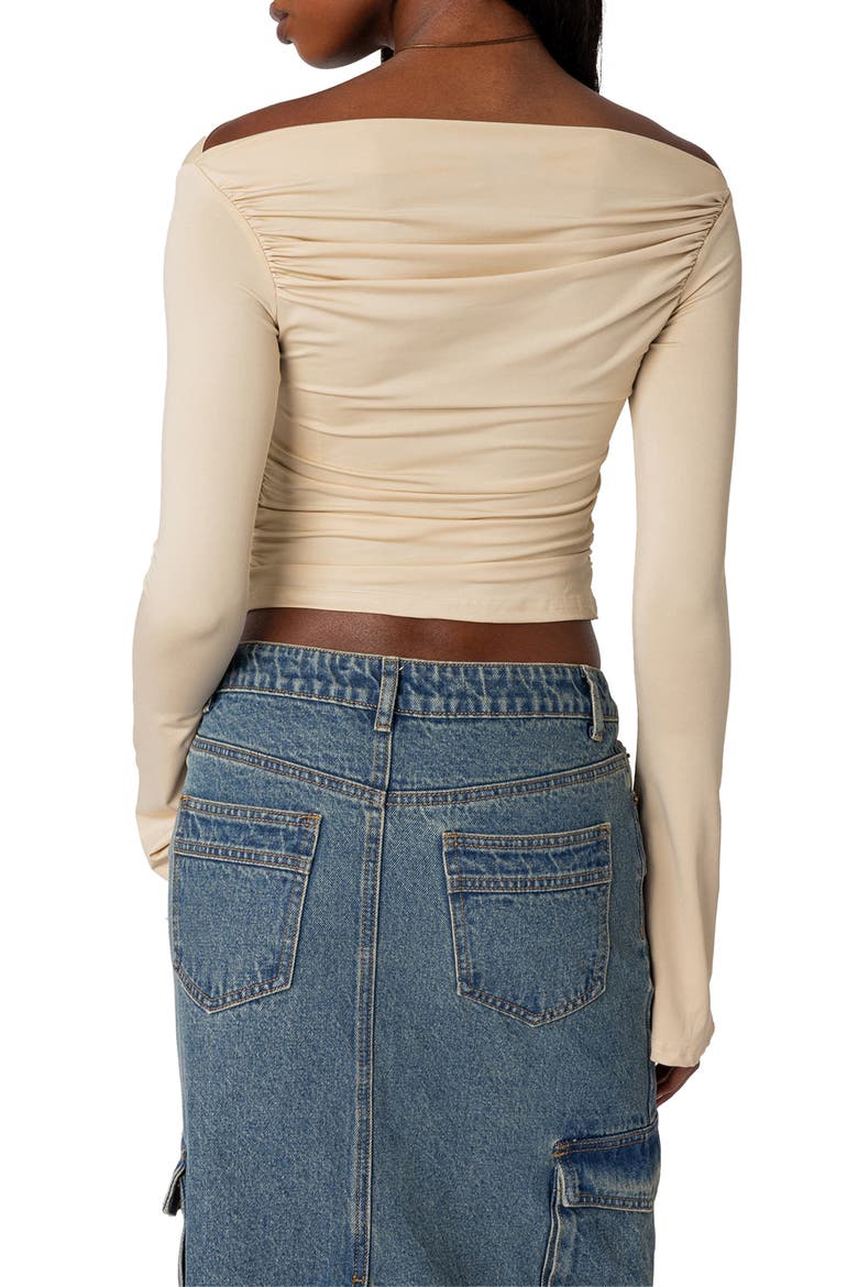 Dana Gathered Bateau Neck Long Sleeve Crop Top, Alternate, color, CREAM