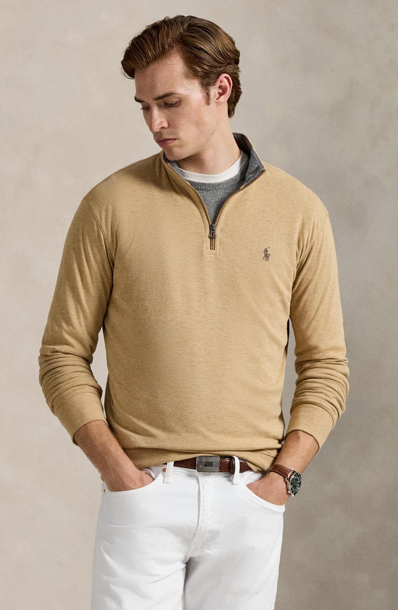 Polo Ralph Lauren Lux Heathered Quarter Zip Pullover, Alternate, color, Classic Camel Heather/ C8888