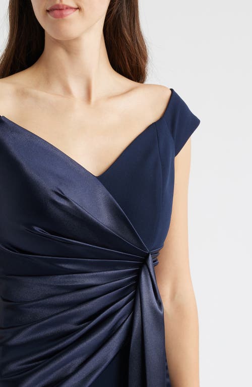 Eliza J Mixed Media Off The Shoulder Gown In Blue