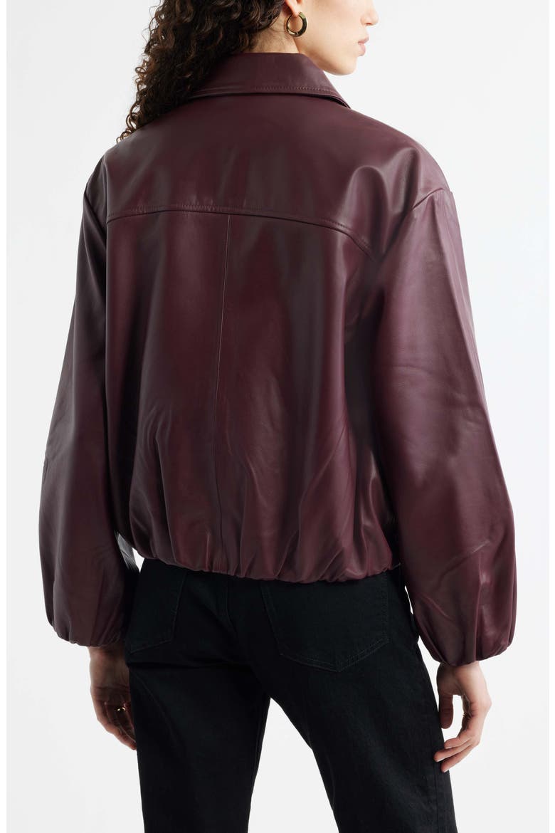 Bubble Hem Leather Jacket, Alternate, color, BURGUNDY ANDORRA