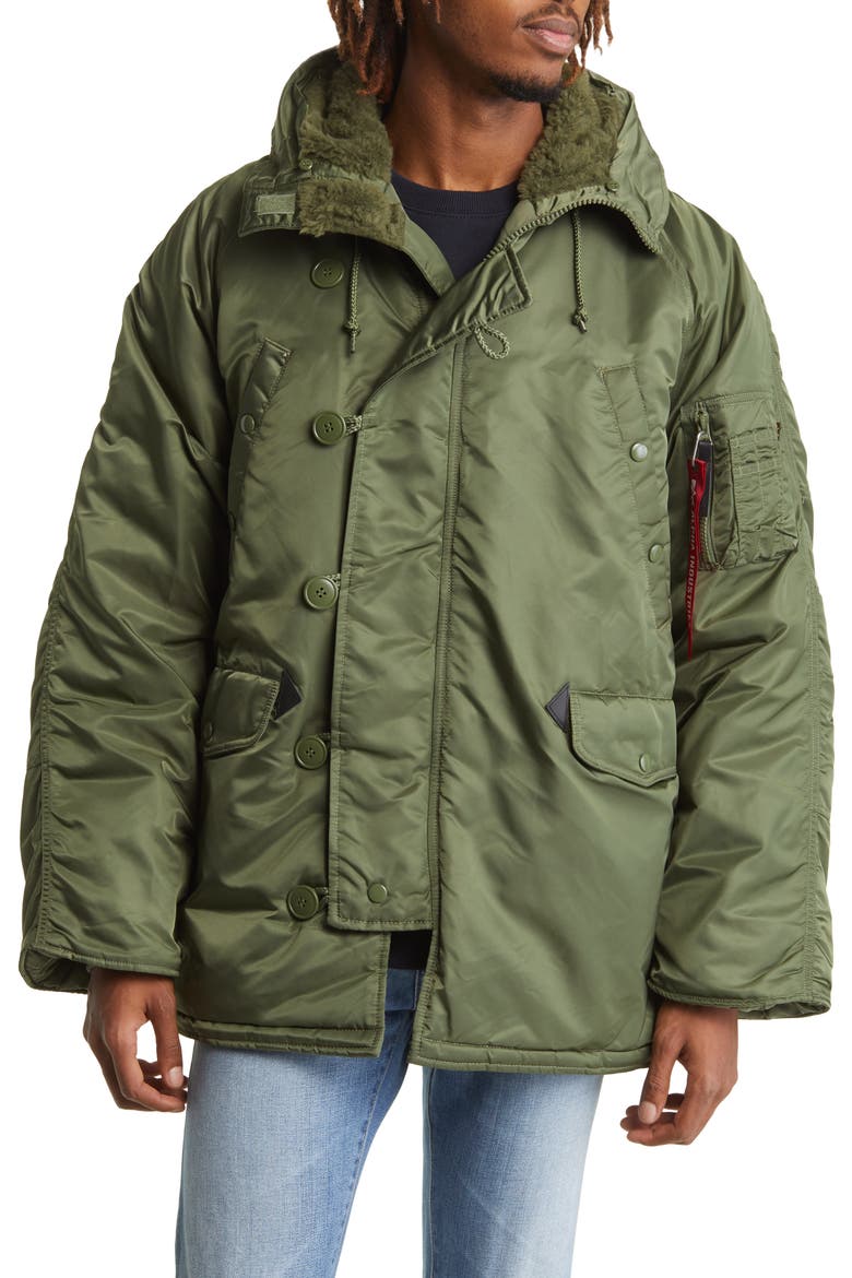 Alpha N-3B Water Resistant Parka with Removable Faux Fur Trim, Alternate, color, SAGE