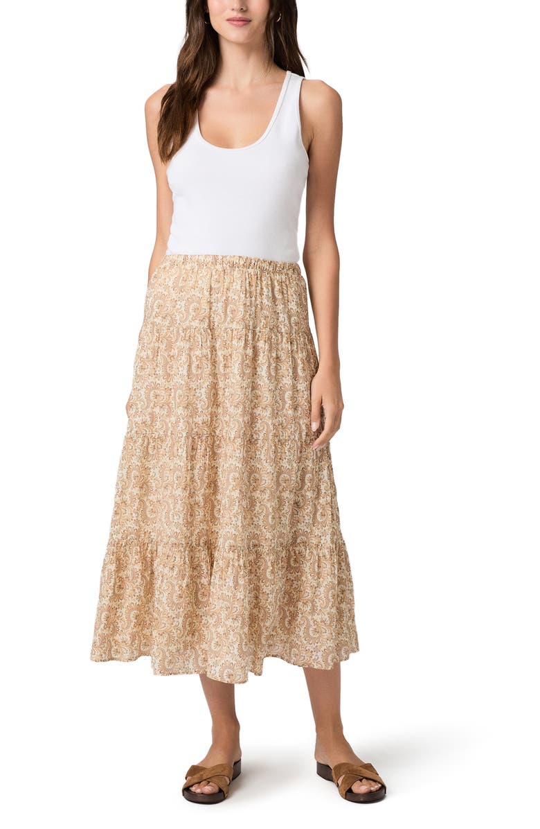 PAIGE Calabria Print Tiered Maxi Skirt, Alternate, color, Bone Multi