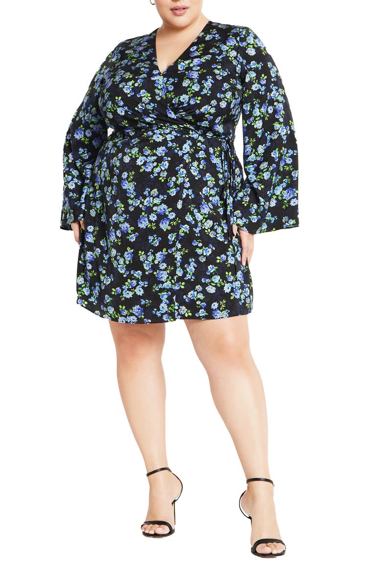 Rivka Print Long Sleeve Wrap Dress, Main, color, BLUE PRINT