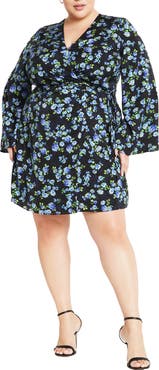 City Chic Rivka Print Long Sleeve Wrap Dress