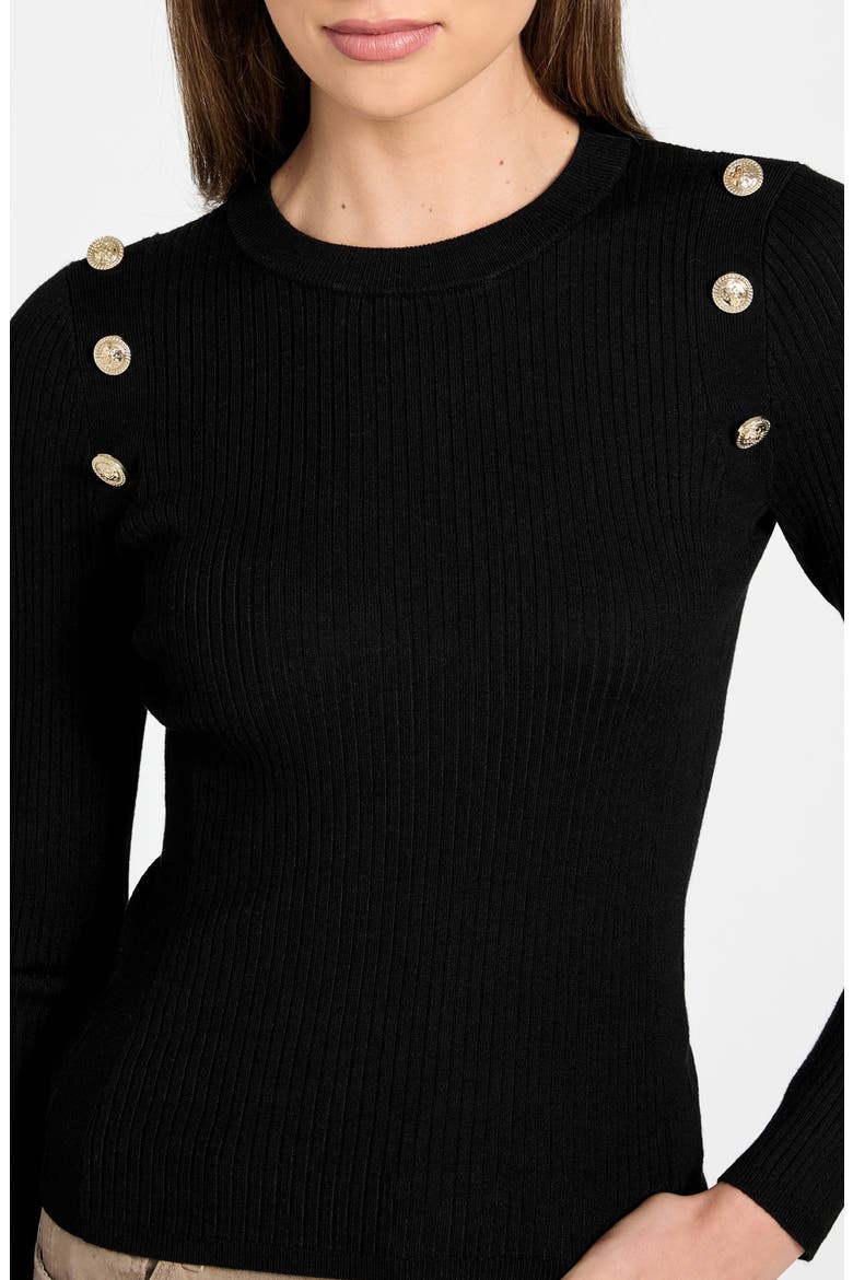Vonn Button Detail Rib Sweater, Alternate, color, BLACK