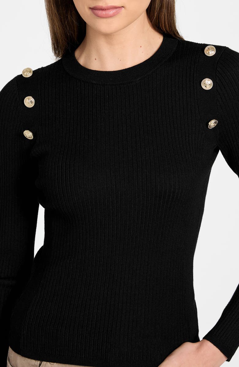 GUESS Vonn Button Detail Rib Sweater, Alternate, color, Black