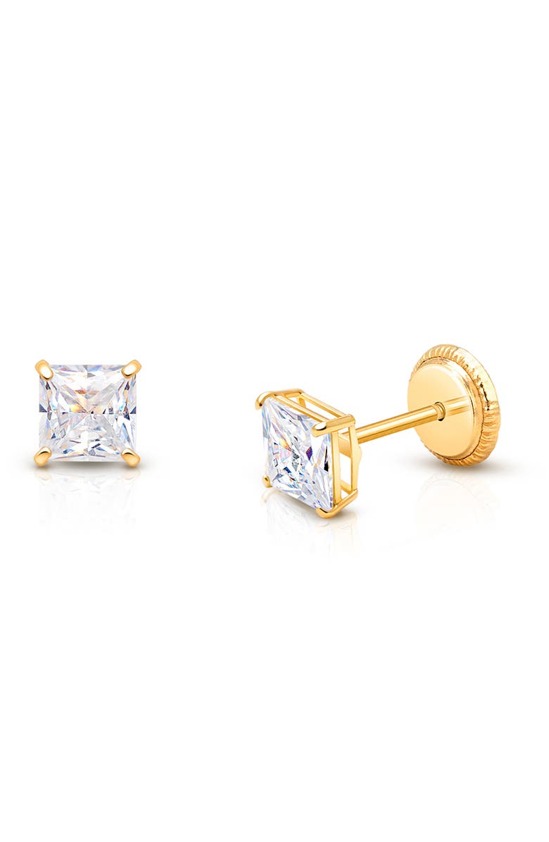 Tiny Blessings 14K Gold 4mm Princess Cut Studs Screw Back Earrings, Main, color, 14K Yellow Gold