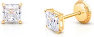 Tiny Blessings 14K Gold 4mm Princess Cut Studs Screw Back Earrings
