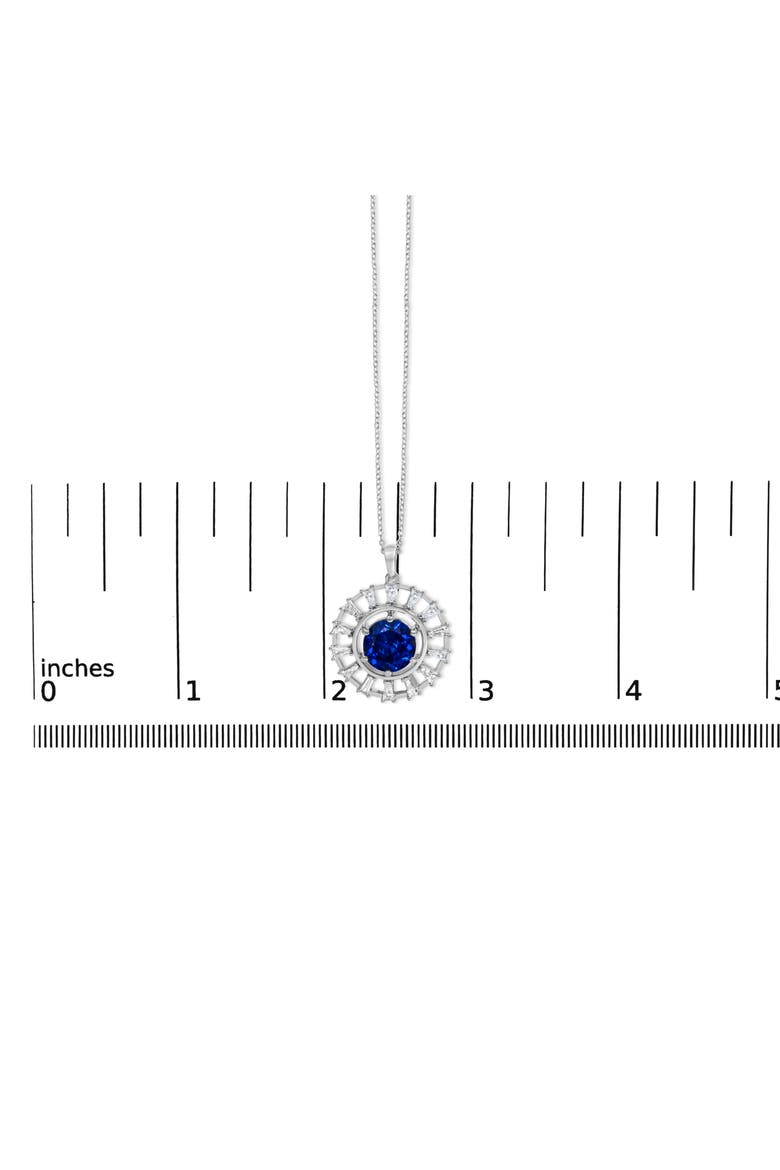 Sterling Silver Lab Grown Sapphire and 3/5 Cttw Baguette Diamond Medallion Pendant Necklace, Alternate, color, Silver