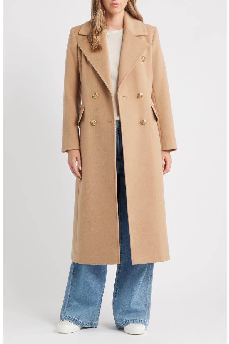Doubled Breasted Wool Blend Military Coat, Alternate, color, CAMEL