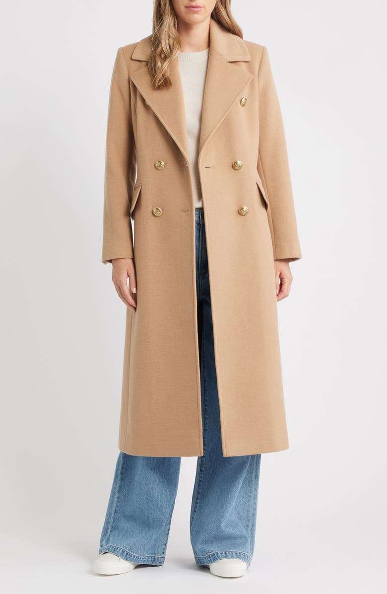 Sam Edelman Doubled Breasted Wool Blend Military Coat, Alternate, color, Camel