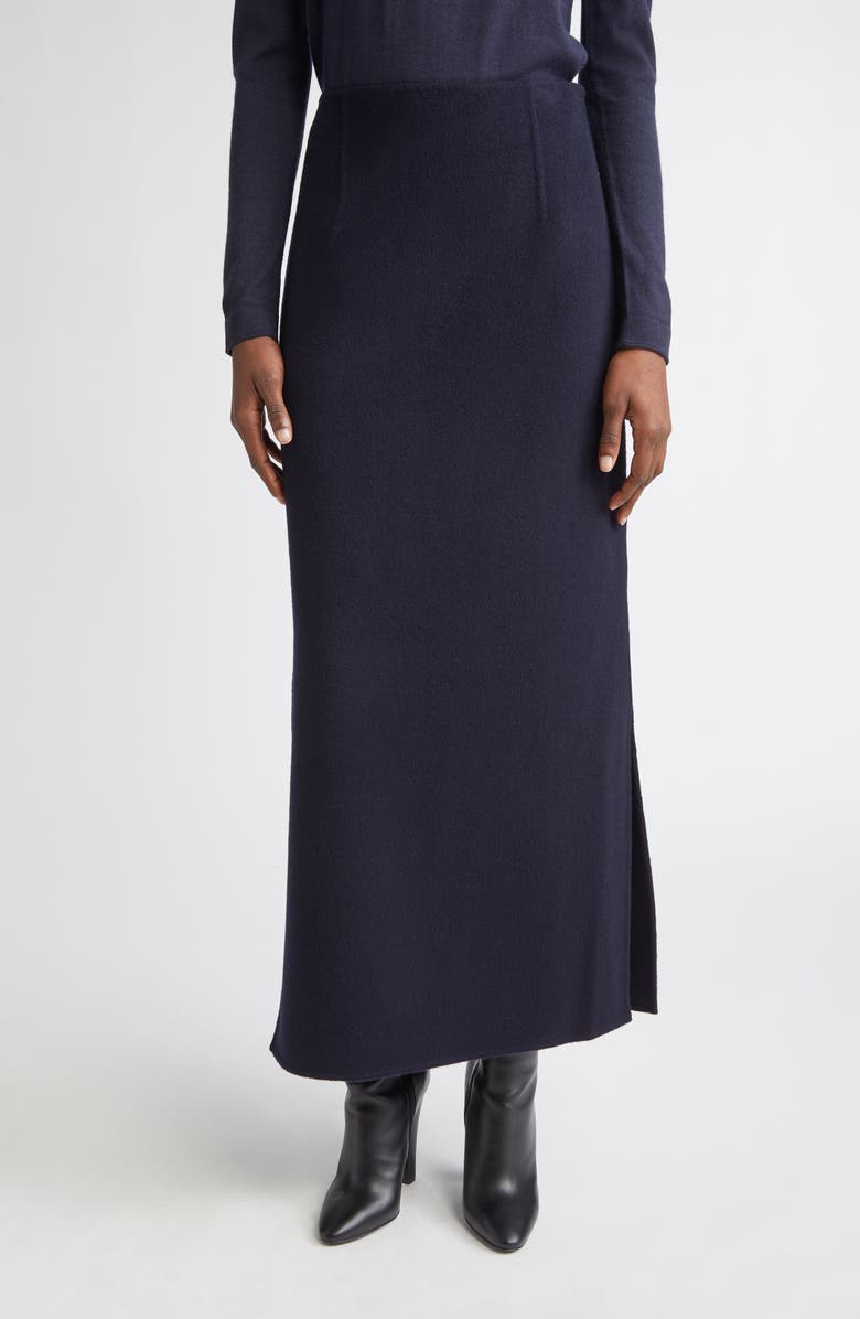 Lafayette 148 New York High Waist Side Slit Wool & Cashmere A-Line Maxi Skirt, Main, color, Ink
