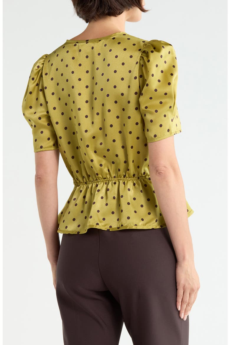 Satin Peplum Top, Alternate, color, PISTACHIO/BROWN DOT