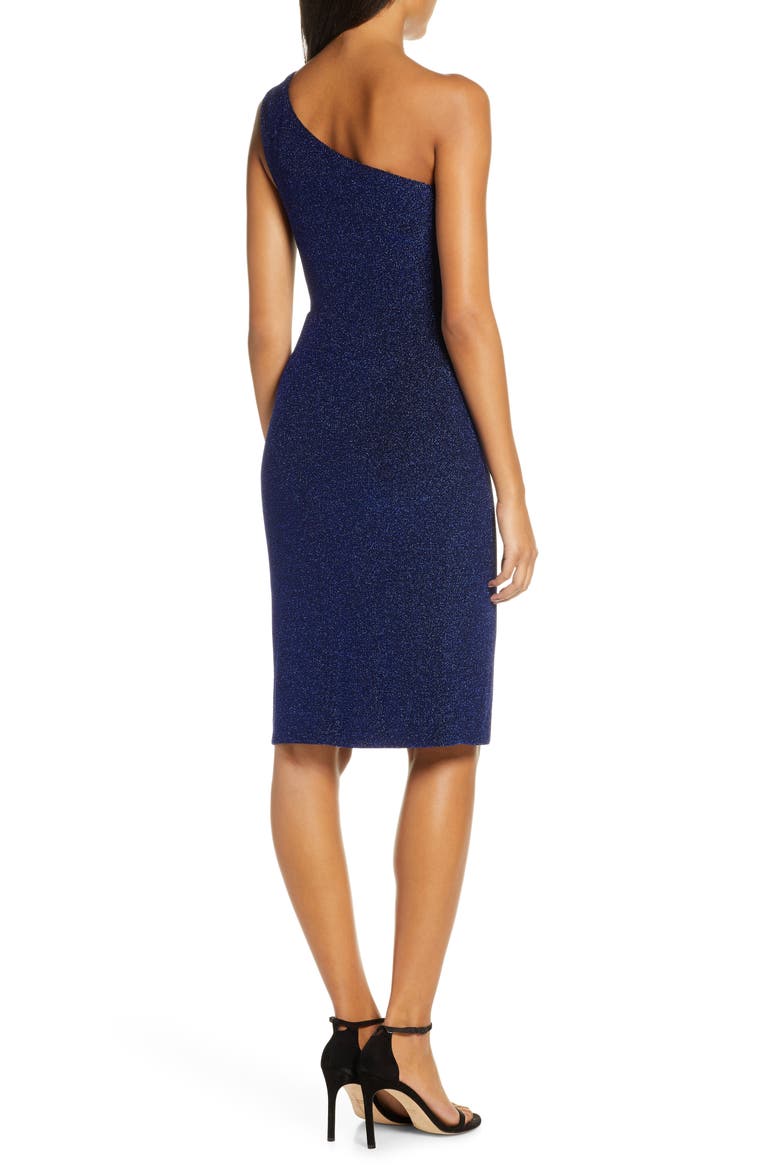 One-Shoulder Glitter Knit Body-Con Dress, Alternate, color, COBALT