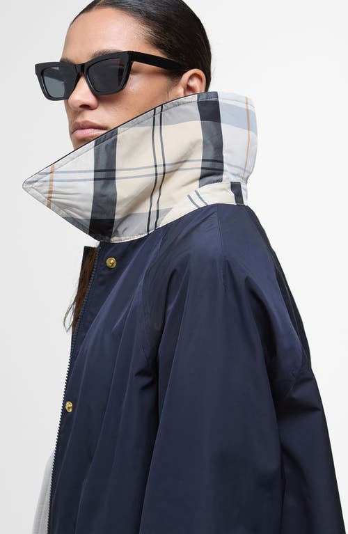 Barbour Sonnet Showerproof Raincoat In Dark Navy/safari Dresstartan