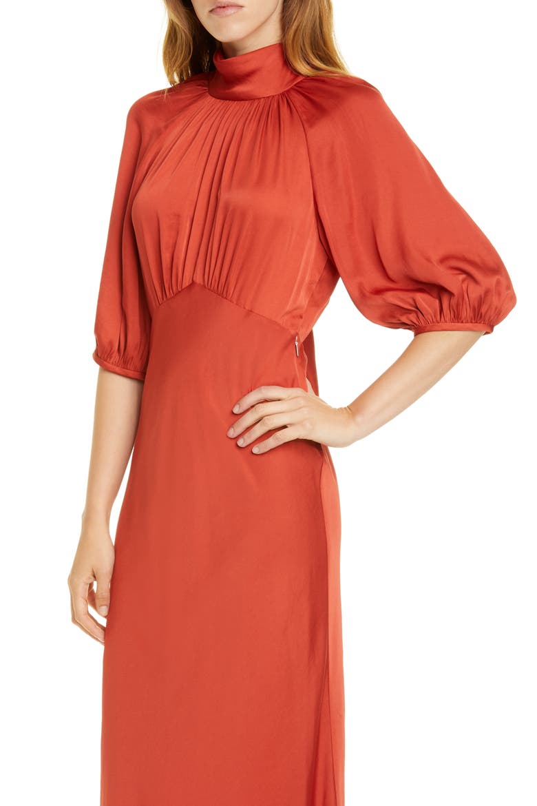 Tie Neck Satin Dress, Alternate, color, CARNELIAN