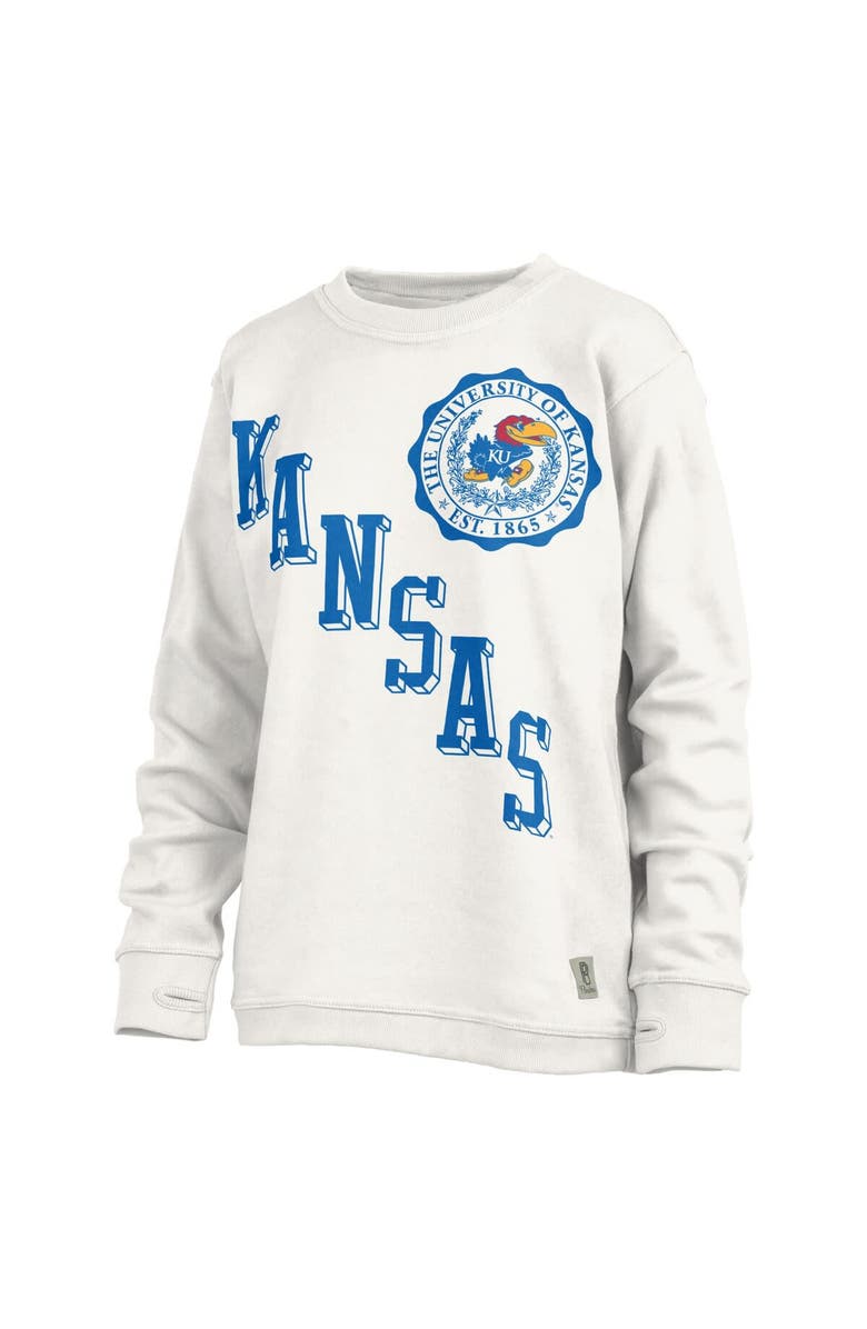 PRESSBOX Women's Pressbox White Kansas Jayhawks Shoreline Sundown Pullover Sweatshirt, Alternate, color, White