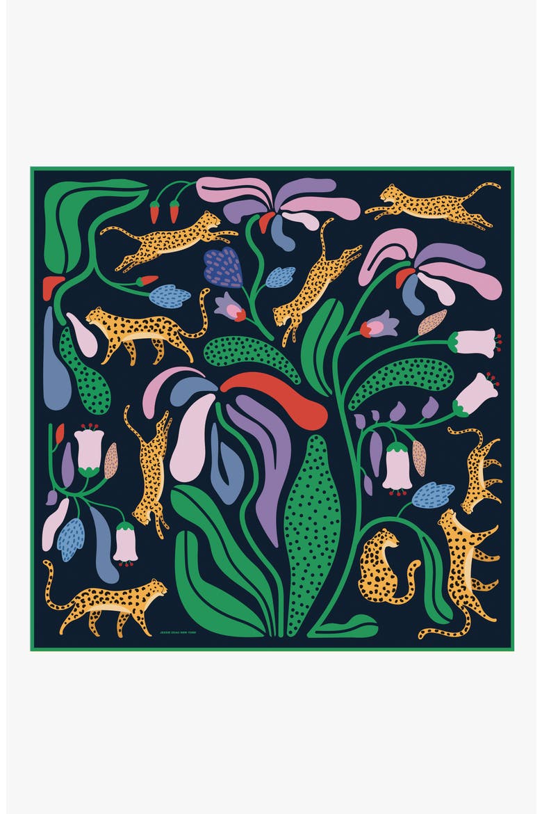 Double Sided Silk Scarf Of Jungle Night, Main, color, Blue