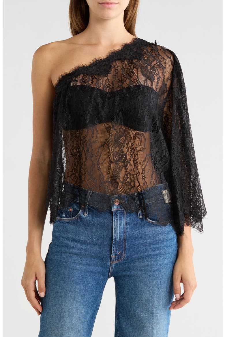 Vianna One Shoulder Lace Top, Main, color, BLACK