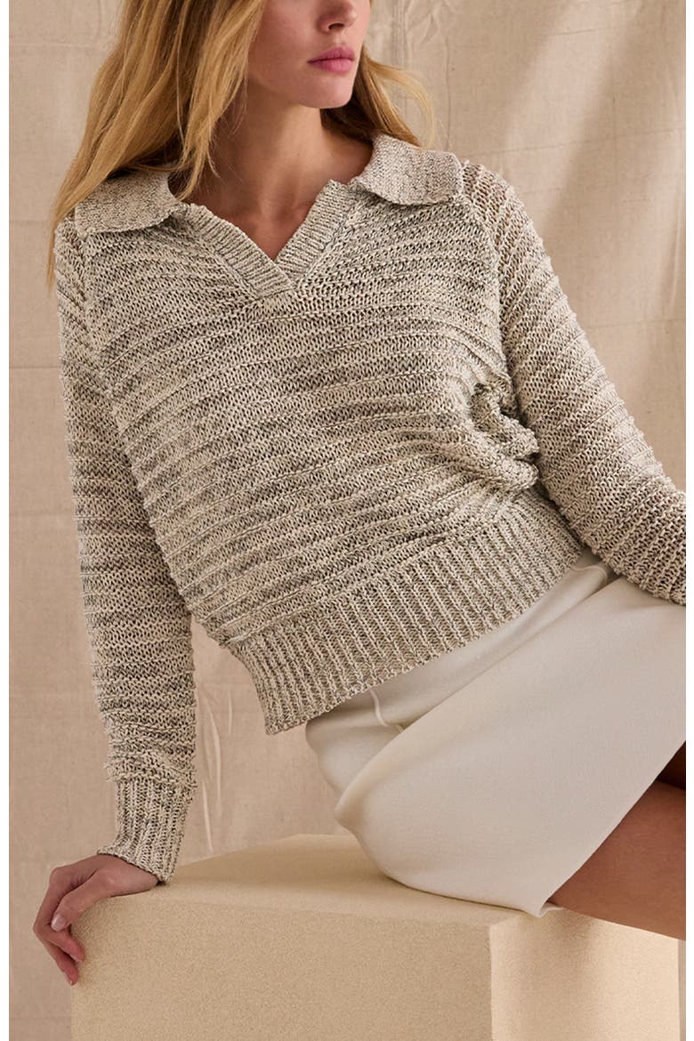 Marled Polo Sweater, Alternate, color, White Melange