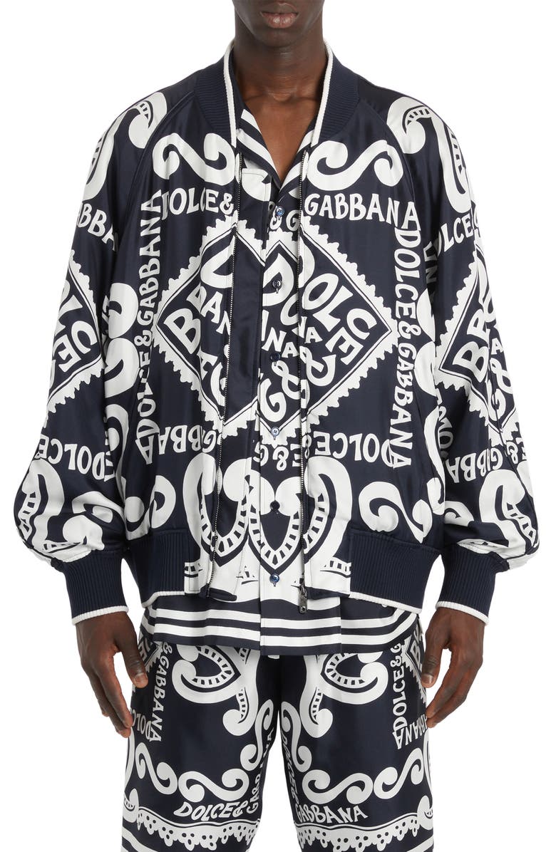 Dolce&Gabbana Oversize Marina Print Silk Twill Bomber Jacket, Main, color, 