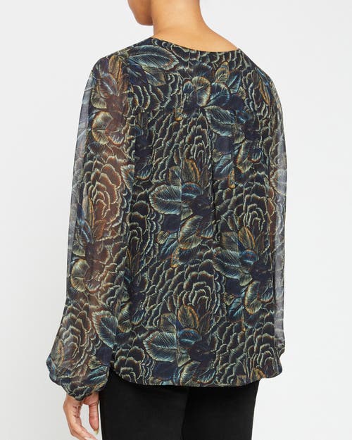 Santorelli Dione Floral-print Crepe Georgette Blouse In Space Blue