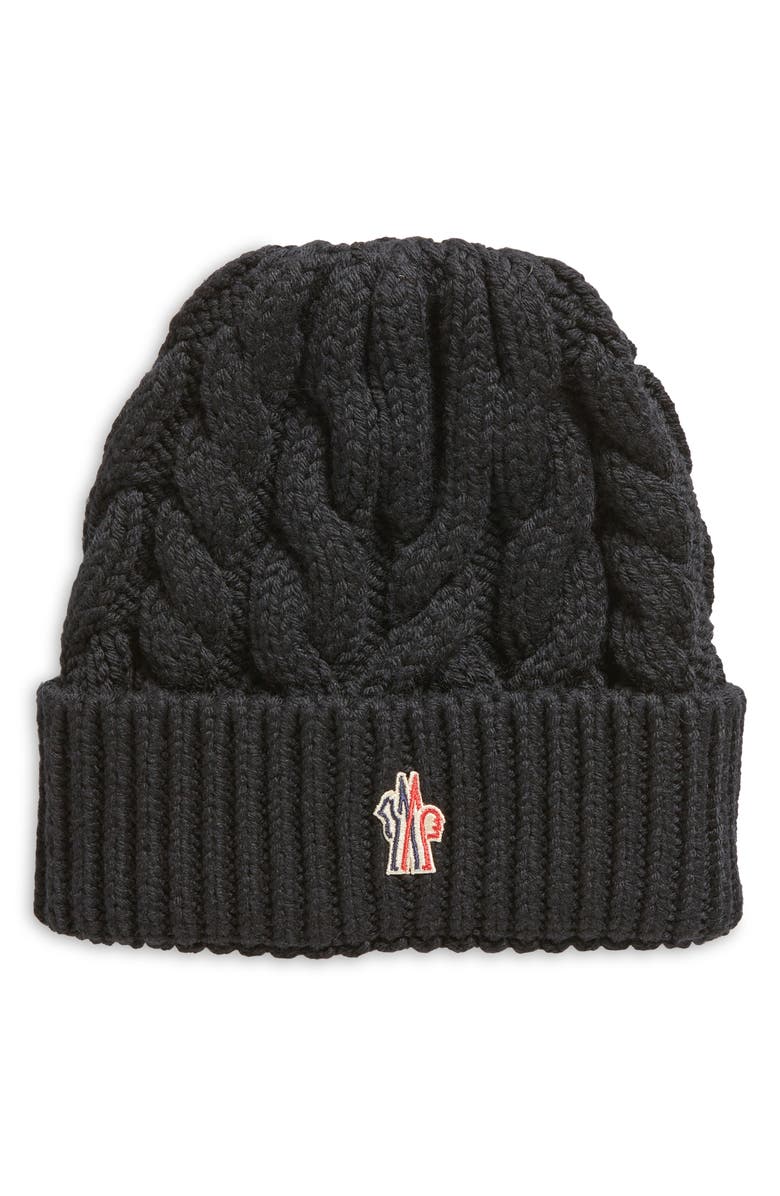 Moncler Grenoble Logo Embroidered Virgin Wool Cable Beanie, Main, color,
