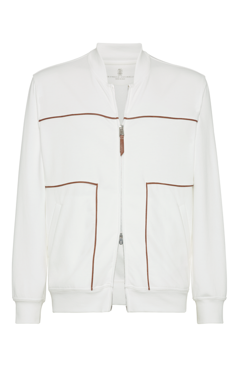 【送料&関税込】Brunello Cucinelli White Cotton Sweatshirt Brunello Cucinelli - Cotton-Blend Jersey Half-Zip Sweatshirt