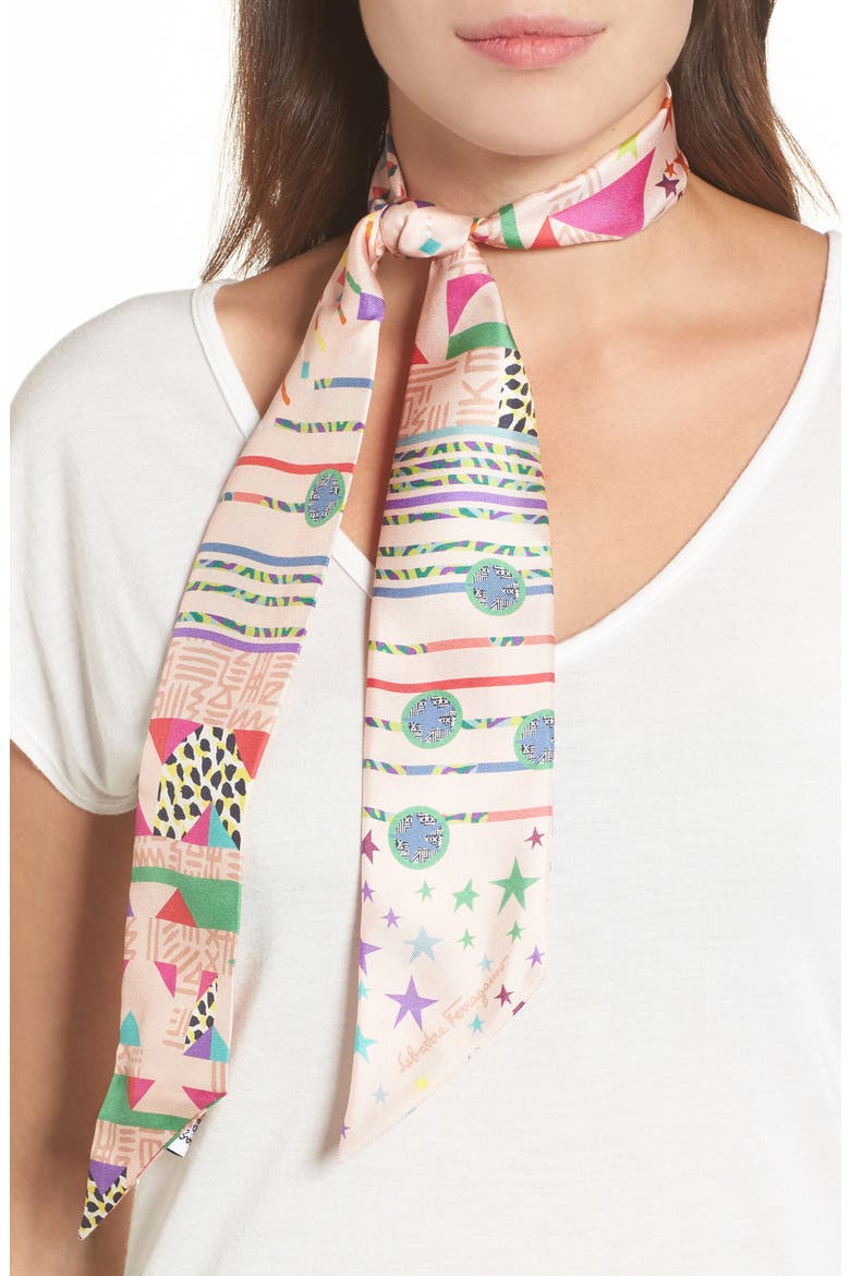 Salvatore Ferragamo Silk Skinny Scarf, Main, color, SORBETTO MULTICOLOR