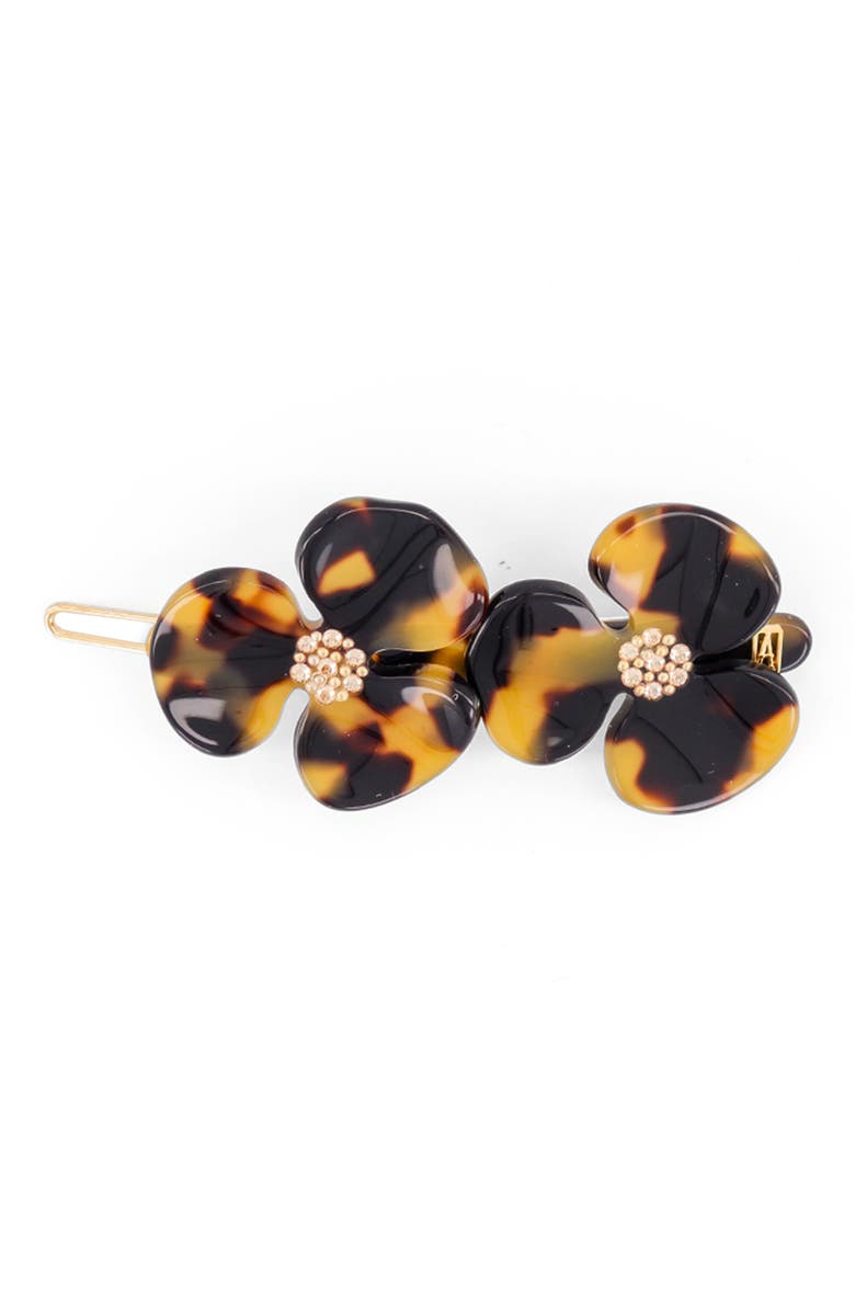 Alexandre de Paris Camelia acetate side barette, Main, color, Brown