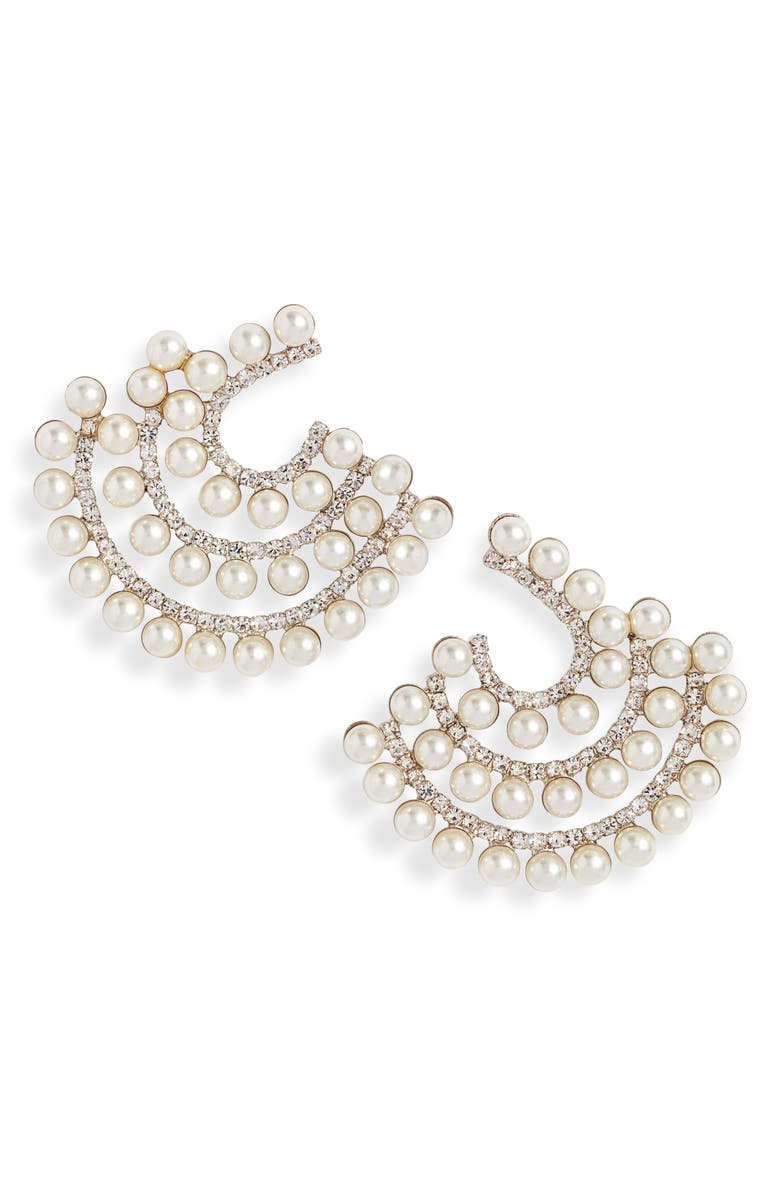 CRISTABELLE Triple Row Imitation Pearl Earrings, Main, color,