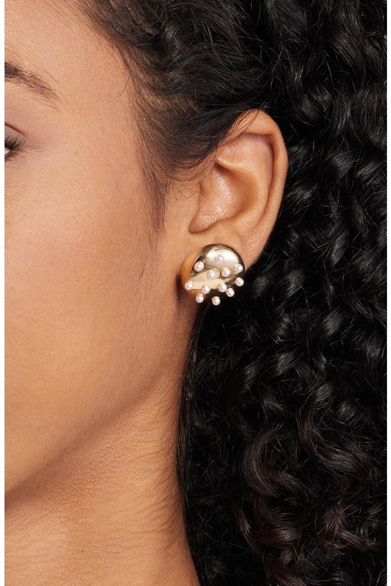 Faux Pearl Button Stud Earrings, Alternate, color, WHITE- GOLD