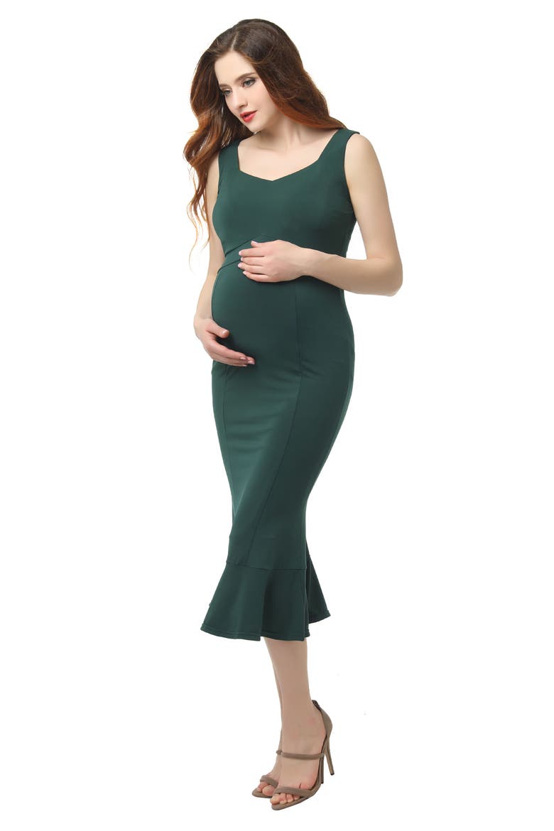 Kora Maternity Mermaid Midi Dress, Alternate, color, FORREST GREEN