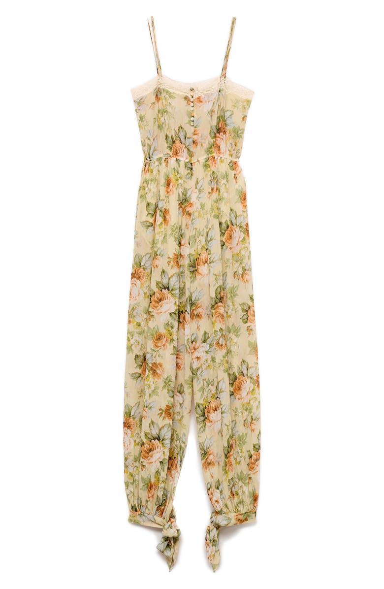 MANGO Floral Tie Leg Jumpsuit, Alternate, color, Ecru