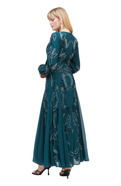 Maryisa Modest Embellished Sequin Beaded Maxi Dress With Cuff Sleeves
