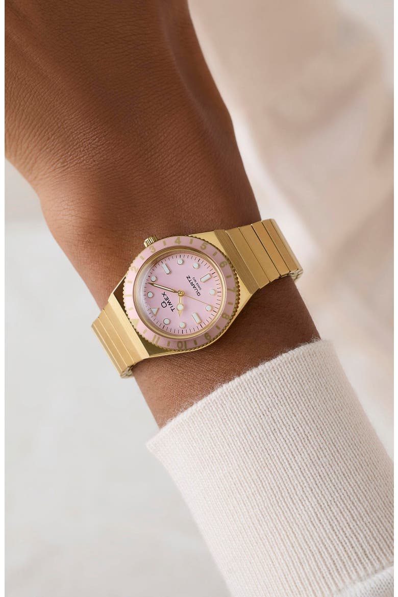Q Timex® Mini 30mm Stainless Steel Expansion Band Watch, Alternate, color, PINK/ GOLD-TONE