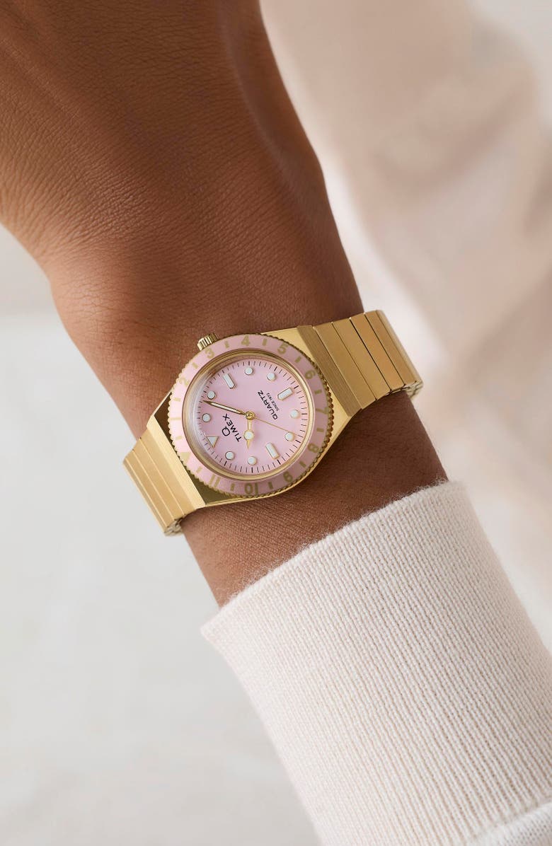 Timex<sup>®</sup> Q Timex<sup>®</sup> Mini 30mm Stainless Steel Expansion Band Watch, Alternate, color, Pink/ Gold-Tone