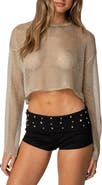EDIKTED Aviva Crop Metallic Semisheer Sweater
