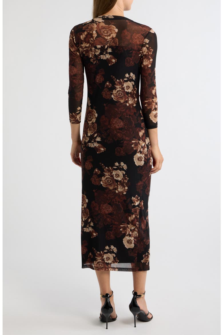 Printed Mesh Midi Dress, Alternate, color, DEEP MAHOGANY MULTI