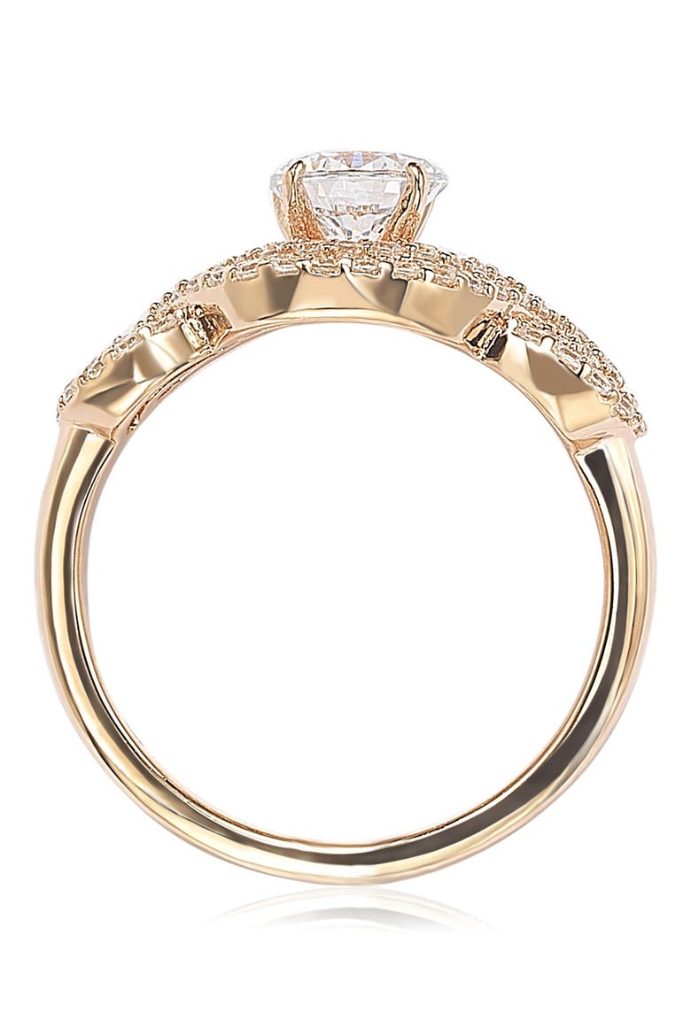 Rose Plated Sterling Silver Round Cubic Zirconia Halo Engagement Ring, Alternate, color, ROSE