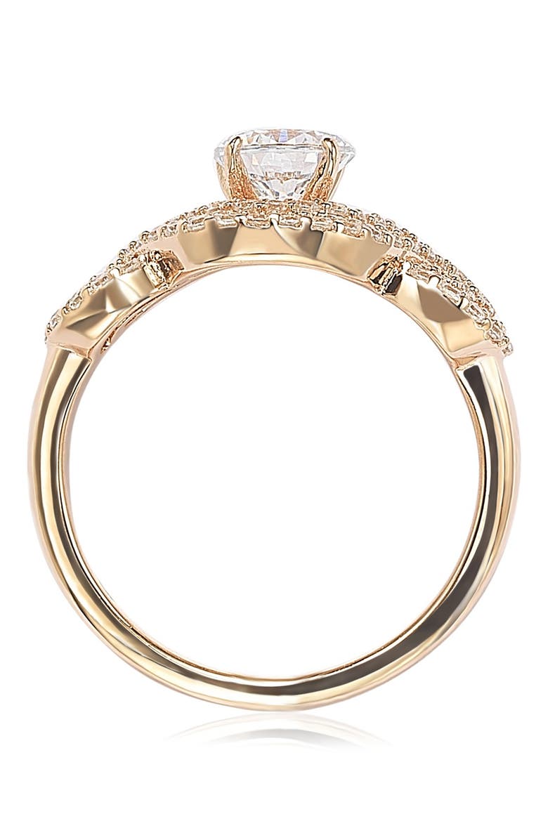 SUZY LEVIAN Rose Plated Sterling Silver Round Cubic Zirconia Halo Engagement Ring, Alternate, color, Rose