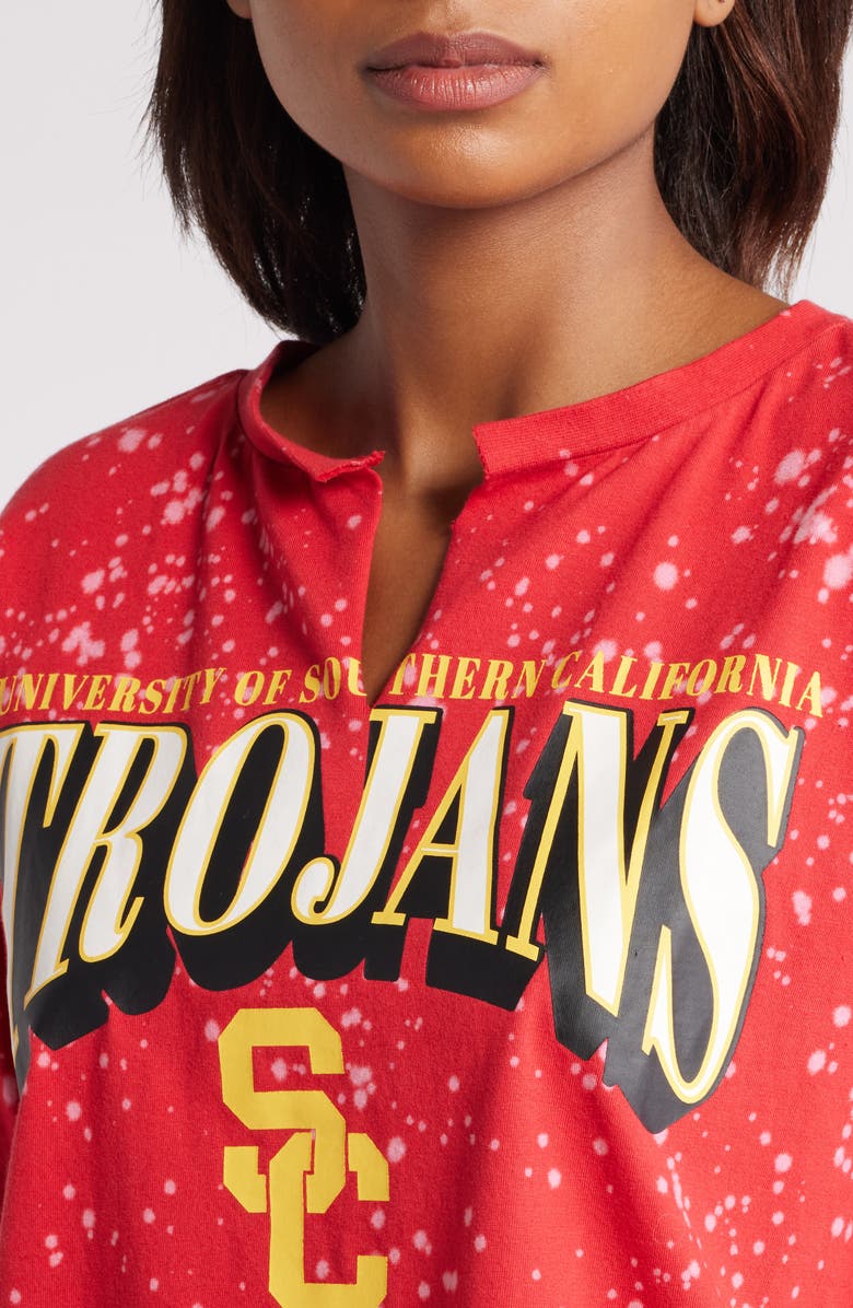 WEAR by Erin Andrews Women's WEAR by Erin Andrews Cardinal USC Trojans Bleach Wash Splatter Cropped Notch Neck T-Shirt, Alternate, color, Cardinal