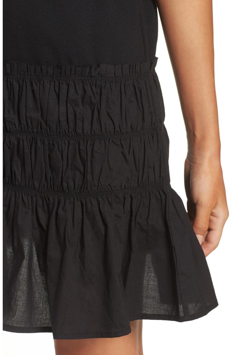 Smocked T-Shirt Dress, Alternate, color, BLACK
