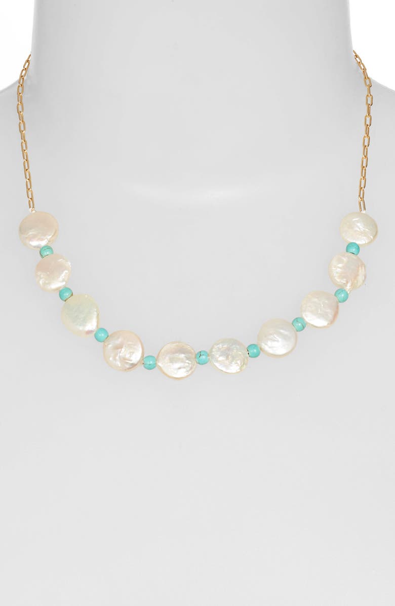 Argento Vivo Sterling Silver Argento Vivo Coin Pearl & Turquoise Necklace, Alternate, color, 