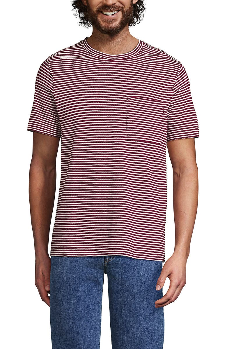 Lands' End Short Sleeve Cotton Linen Tee, Main, color, Burgundy Spritz Mini Stripe