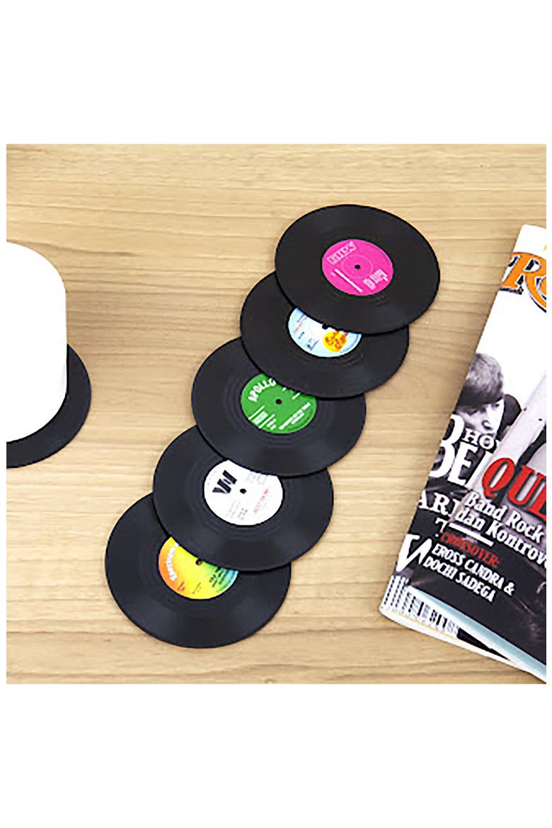 Retro Vinyl Coasters Set of 6, Alternate, color, NO COLOR